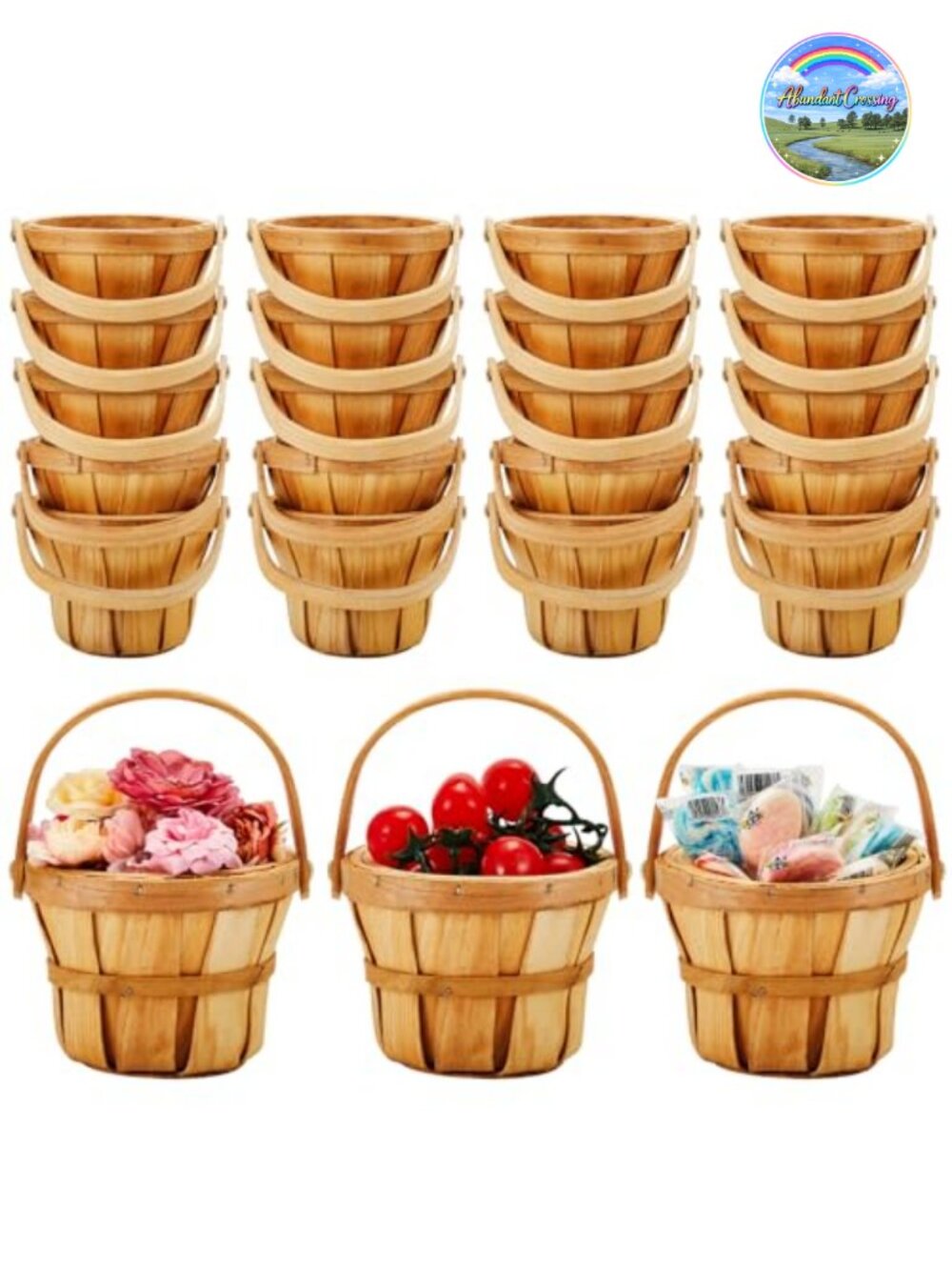 Set of 20 Small Wooden Baskets for Berry, 4x5.1 Inch, Rustic